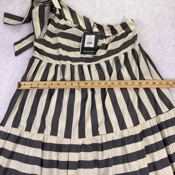 NWT 'Who What Wear' One Shoulder Sundress Womens XS Black/White Stripe w/Pockets - Picture 9 of 11